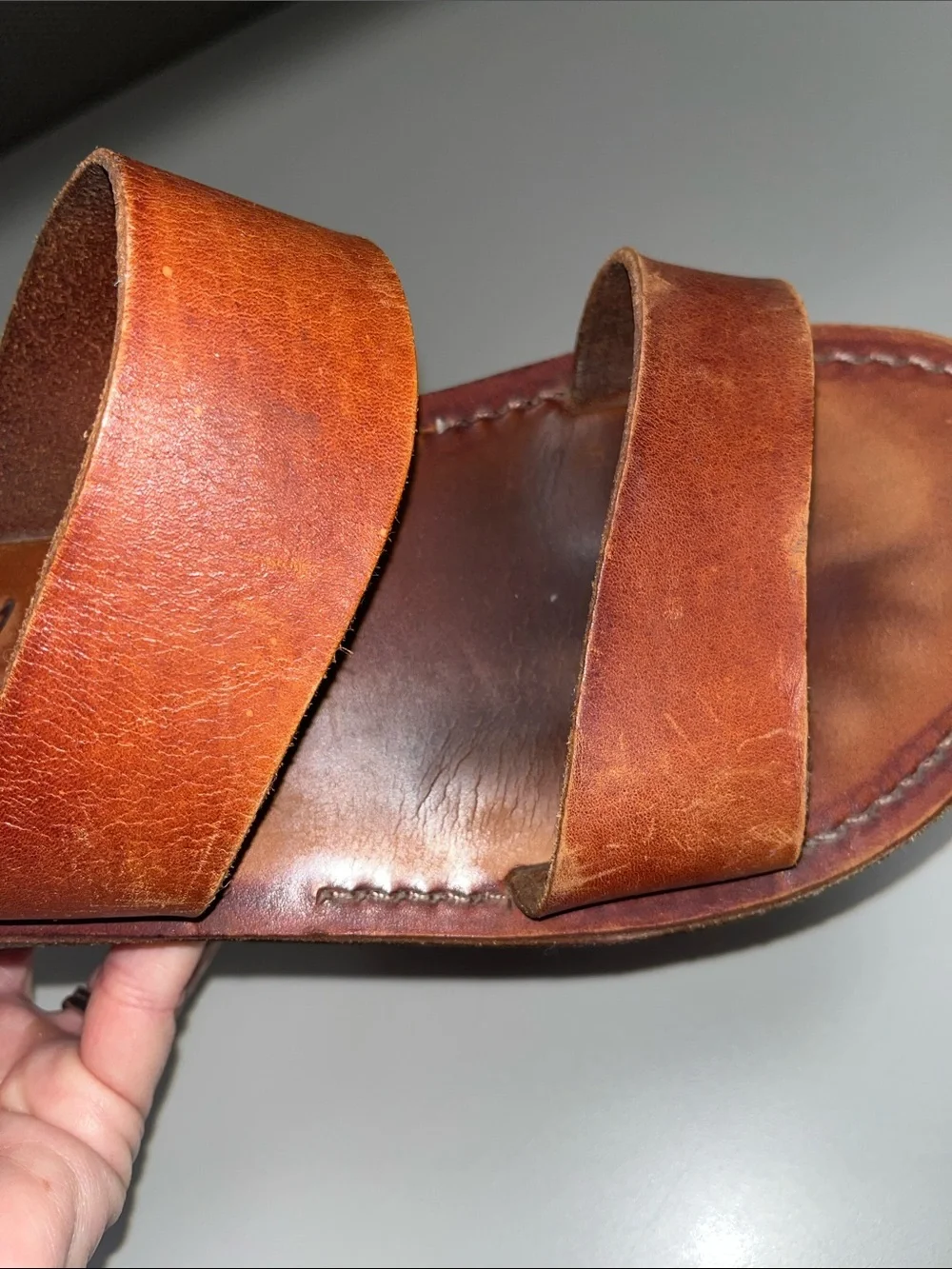 Jerusalem Sandals Men's Tan Leather Double-Strap Slide Sandals 41